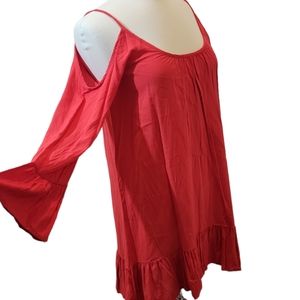 Coral pink /red shower cut out dress with ruffles